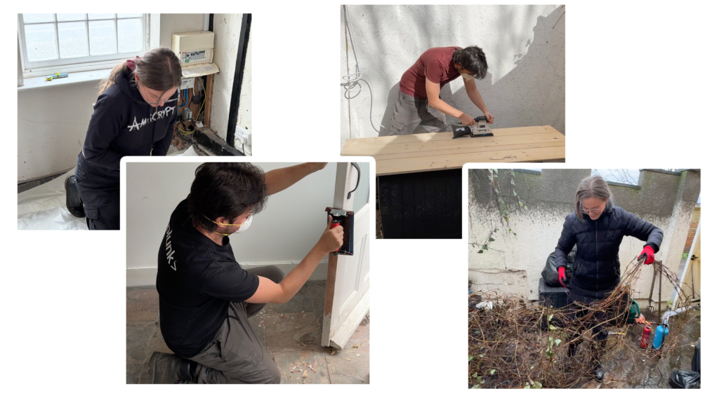Photo of Amy and Jarrad restoring parts of The Cage